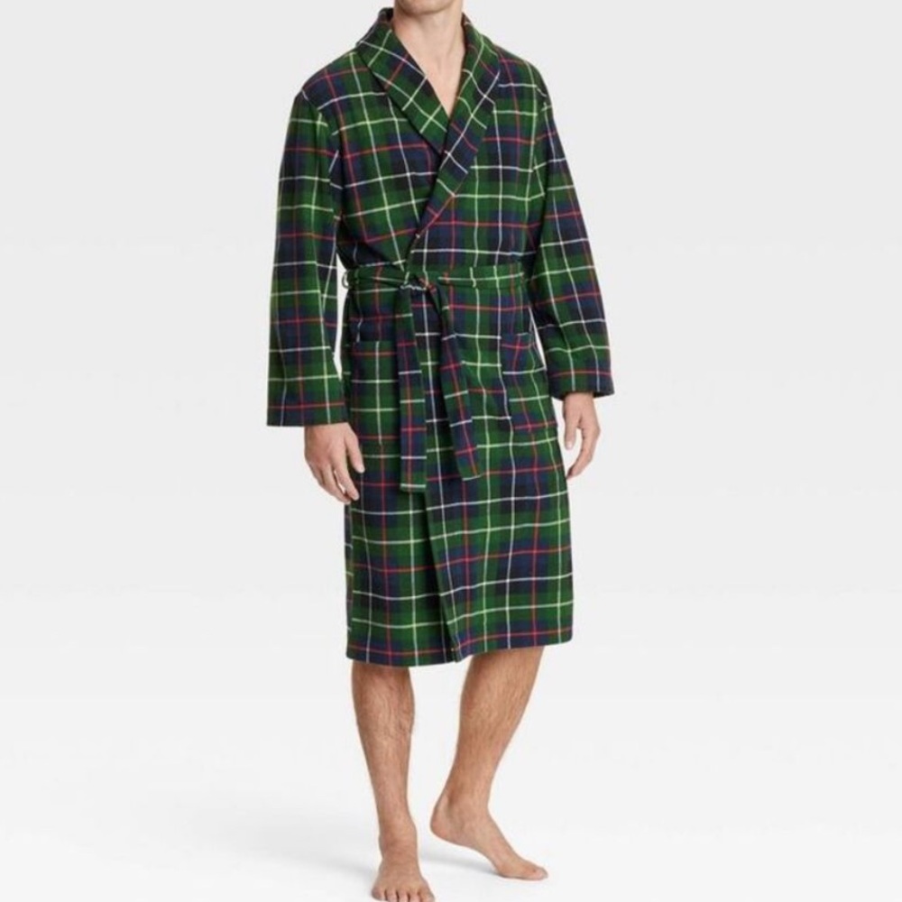 Goodfellow & Co Green L/XL Plaid Microfleece Robe
